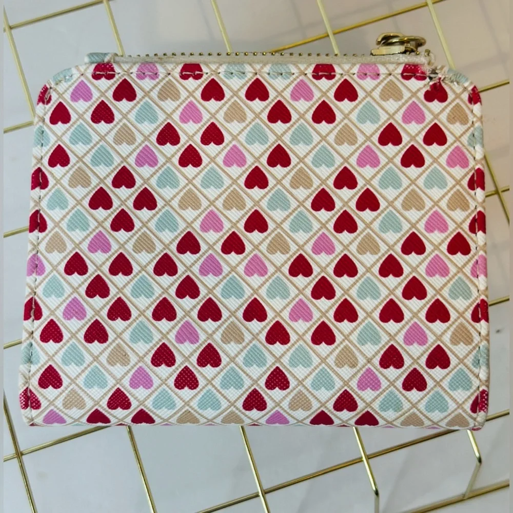 Nanette Lepore Hearts Bifold Wallet in Vegan Leather Red Pink Hearts